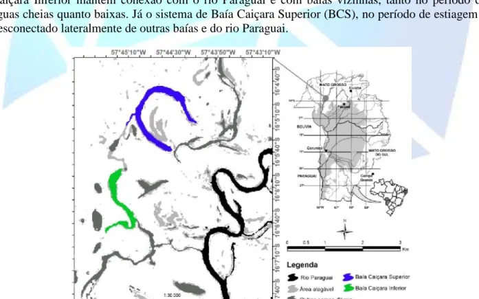 Figura 1. Localização do Sistema de Baías Caiçara, Pantanal Norte, Cáceres-MT. Fonte:.Wilkinson Lopes Lázaro (2013).