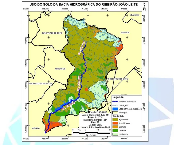 Figura 5. Mapa do uso do solo da Bacia hidrográfica do Ribeirão João Leite. Fonte: O autor.