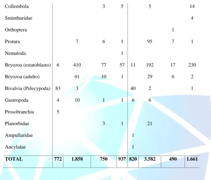 Tabela  4 - Índice  de  correlação  de  Spearman  (r s )  entre  as  variáveis  bióticas  e  abióticas  que  apresentaram valores significativos (rs &gt; 0,5)