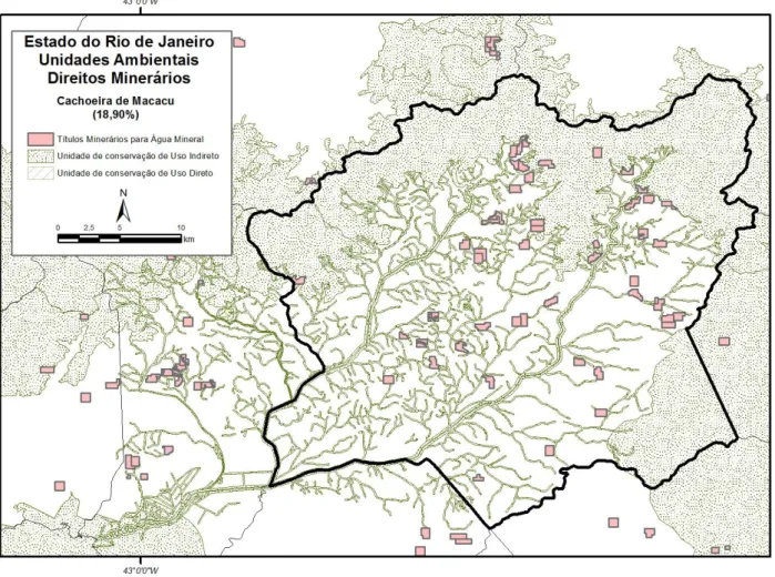 Figura 2. Títulos minerários demonstrando o elevado interesse pela captação de nascentes (surgências)  próximas ou dentro das Unidades de Proteção em Cachoeiras de Macacu (RJ) 