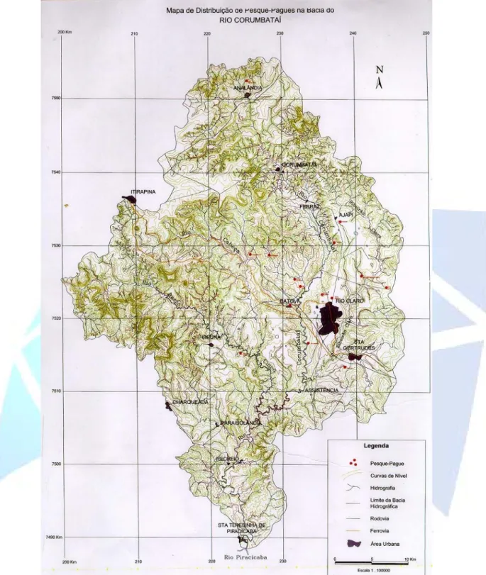 FIGURA 1. Mapa de localização dos pesque-pague na bacia do rio Corumbataí, SP. Fonte: Santos (2006) 