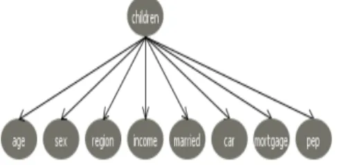 Fig. 1 Visualize Graph of the BayesNet for a bank data set  2.2. NaiveBayes 