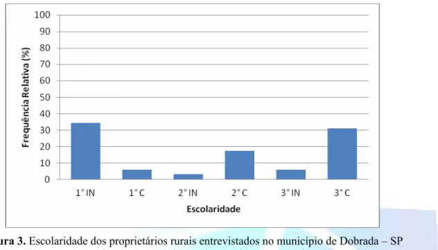 Figura 3. Escolaridade dos proprietários rurais entrevistados no município de Dobrada – SP   no ano de 2007