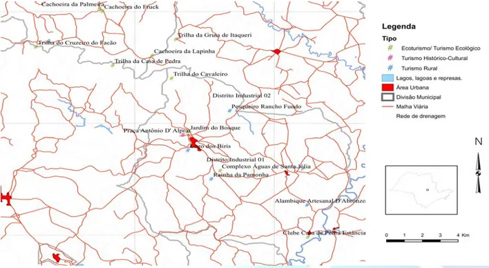 Figura 3. Mapa dos recursos paisagísticos e atrativos turísticos do município de Charqueada/ SP