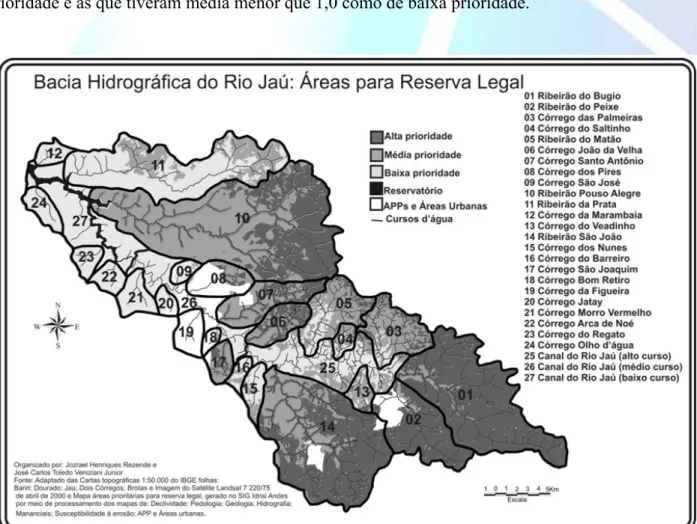 Figura 5. Áreas prioritárias para Reserva Legal na bacia hidrográfica do Rio Jaú. 