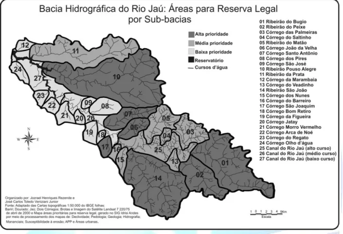 Figura 6. Bacia hidrográfica do Rio Jaú - Classificação de prioridade para Reserva Legal por sub-bacia