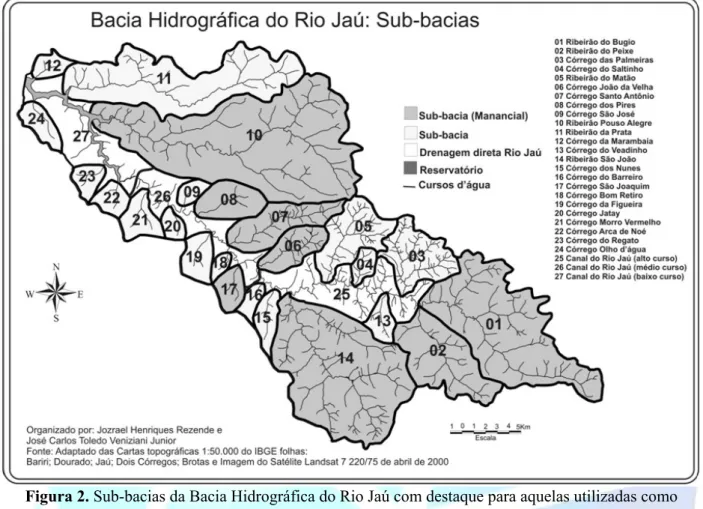 Figura 2. Sub-bacias da Bacia Hidrográfica do Rio Jaú com destaque para aquelas utilizadas como  manancial de abastecimento público