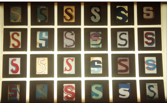 Figura 5 - Os cromos de Edson Meirelles: cartela da coleção “Tipografia popular”, diversas fontes da letra S