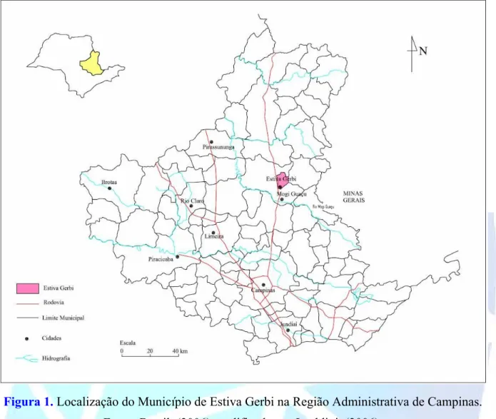 Figura 1. Localização do Município de Estiva Gerbi na Região Administrativa de Campinas