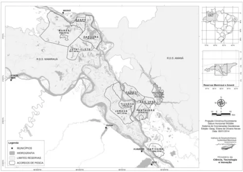 Figura 01 - Projetos de manejo desenvolvidos nas RDS Mamirauá e Amanã que são as- as-sessorados pelo IDSM