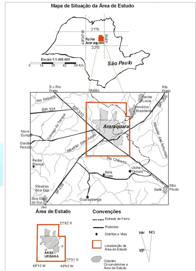 Figura 1 - Localização da área de estudo no Estado de São Paulo e as principais vias  de acesso