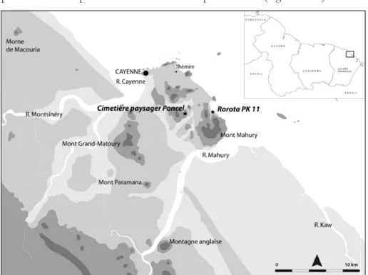 Figura 1 – Mapa da Ilha de Caiena com os sítios escavados.