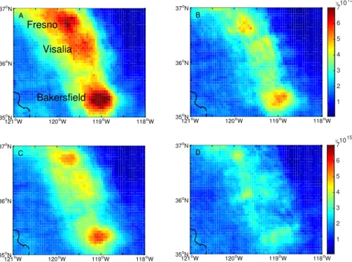 Figure 1. Wintertime (November–March) NO 2 columns (molecules cm − 2 ) in the SJV using the UC Berkeley OMI BEHR retrieval (Russell et al., 2011)