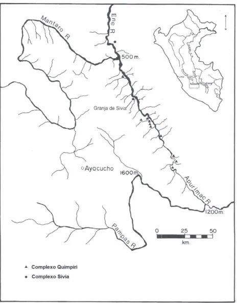 Figura 1 - Os vales do baixo Apurimac e do alto Ene, mostrando as localizações de sítios arqueológicos dos  complexos Sivia e Quimpiri.
