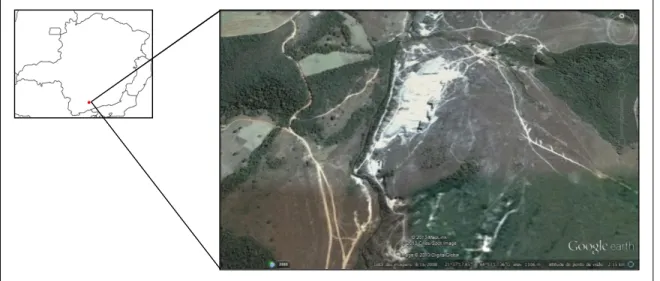 Figura 1: Localização geográfica e imagem da mineradora Sobrapedras, município  São Thomé das Letras, MG
