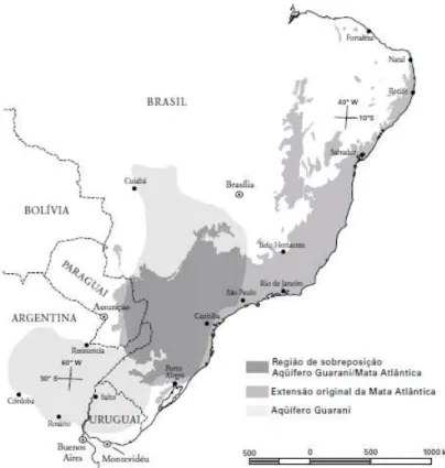 Figura 5. Distribuição geográfica do Aqüífero Guarani em relação ao Hotspot Mata Atlântica