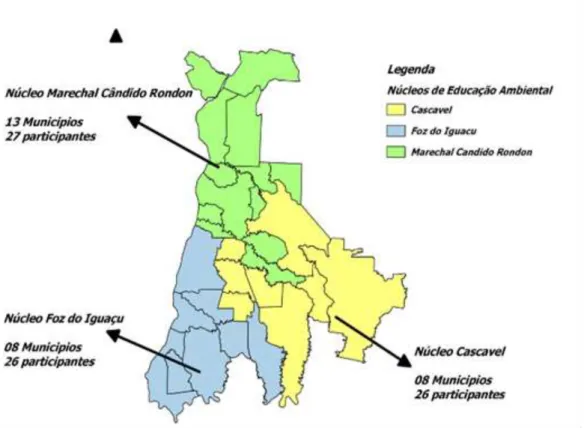 Figura 1: Representação Geográfica dos Núcleos de Educação Ambiental da Bacia do Paraná 3 – FEA –  Programa de Formação de Educadores Ambientais   