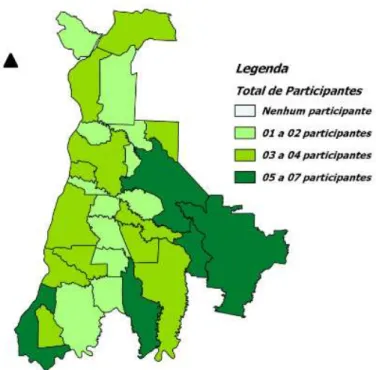 Figura 2: Representação Geográfica do Total de Participantes por   Municípios da Bacia do Paraná 3 