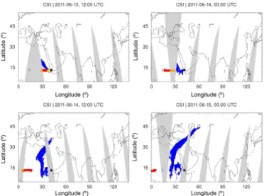 Figure 2. Unit simulation for the Nabro case study with air parcels initialized around 13 June, 00:00 UTC and 16.5 km altitude