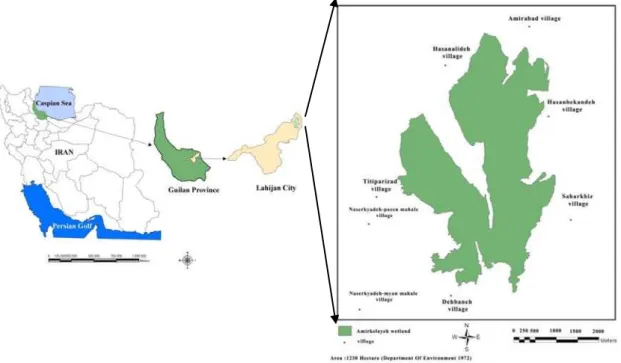 Figure 1. Study area; Amirkelayeh W.R&amp;I.W, Lahijan city, Guilan province, Iran 