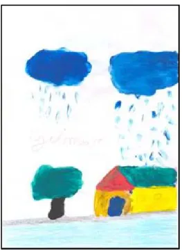 Figura 2: Casa à beira do rio e  nuvens azuis (Gilmar,  08 anos). 
