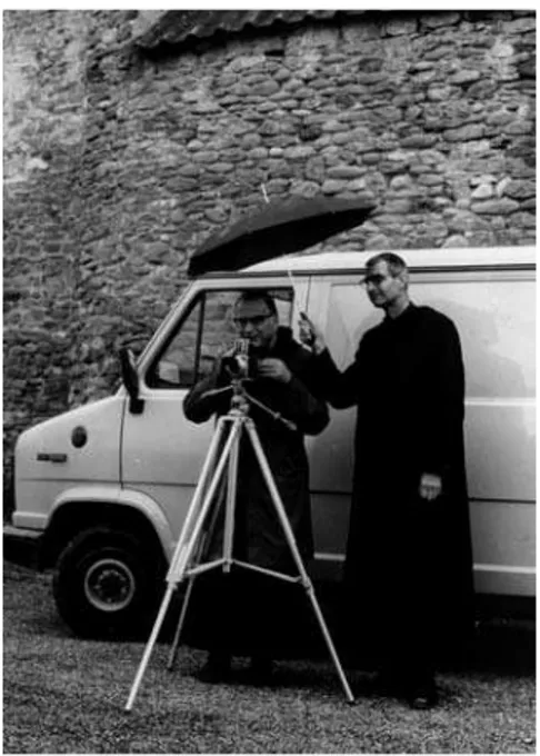 Figure 2  Frères Surchamp and  Norberto photographing a church in  Aragon September 23, 1986