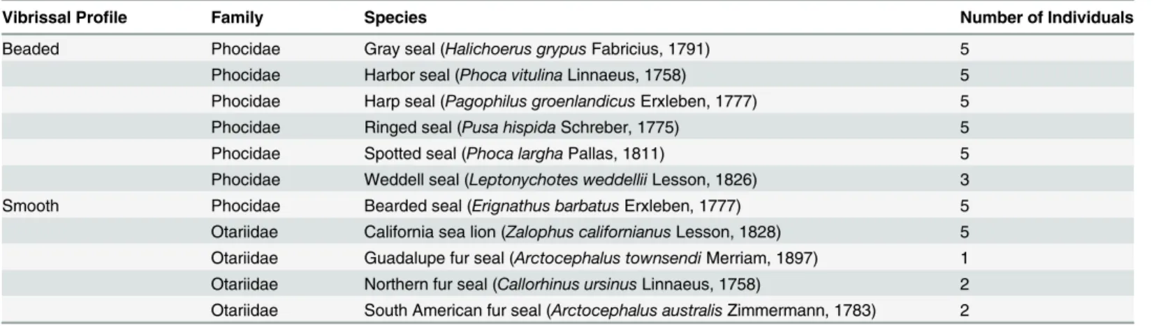 Table 1. Material testing vibrissae samples.
