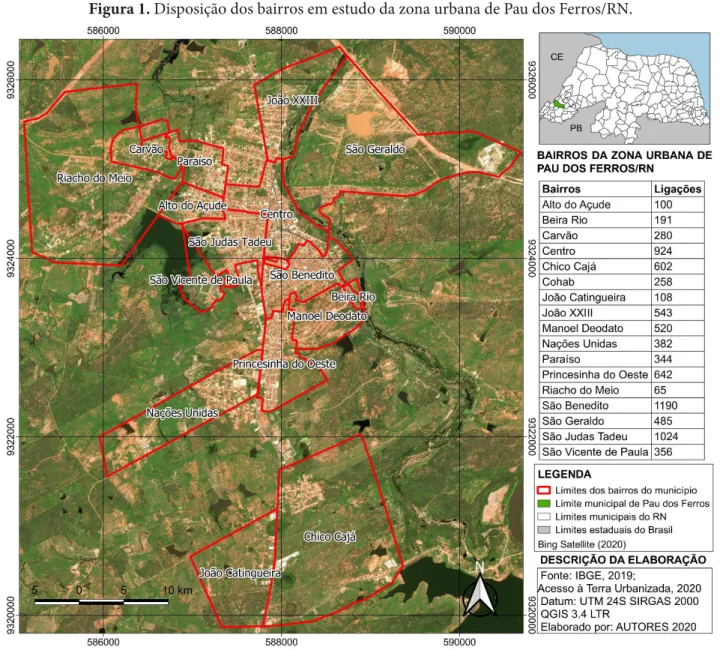 Figura 1. Disposição dos bairros em estudo da zona urbana de Pau dos Ferros/RN.