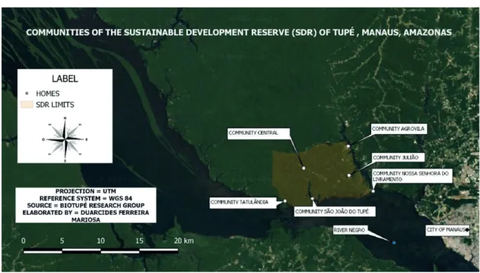 Figure 1 - Location map of Riveri Communities of Sustainable Development Reserve of Tupé, Manaus, Amazonas