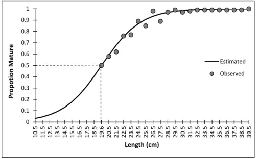 Figure 2. Average length in the first sexual maturation of  P. squamosissimus females marketed in Santarém-PA  from August 2014 to July 2015.