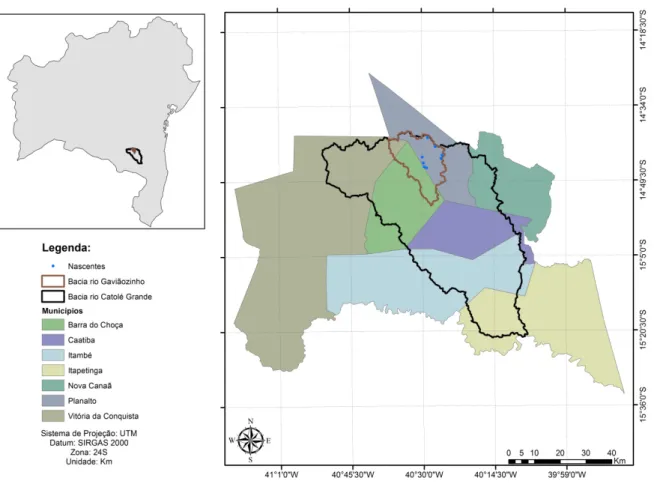 Figura 1. Localização geográfica da sub-bacia hidrográfica do rio Gaviãozinho e da bacia hidrográfica do rio  Catolé Grande