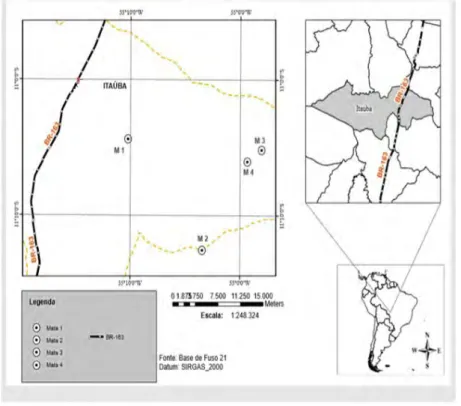 Figura 1 - Localização das matas de castanha - castanhais) no município de Itaúba, Mato Grosso.