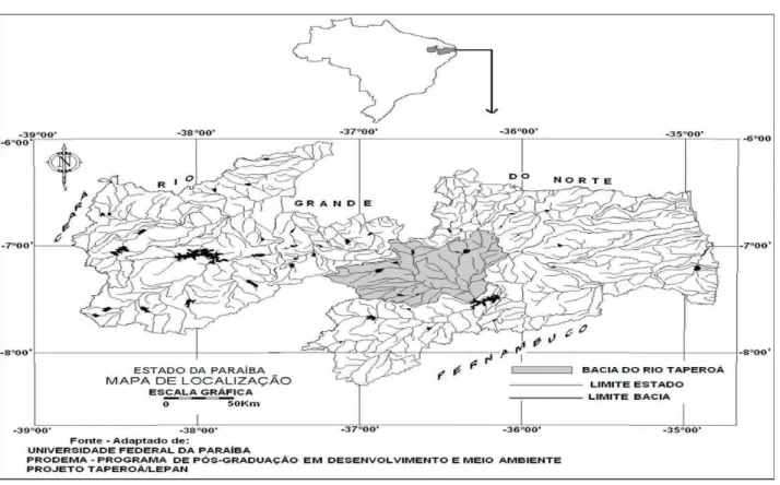Figura 1 - Localização da bacia hidrográfica do rio Taperoá, semiárido paraibano
