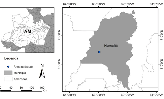 Figura 1 - Mapa de localização da área de estudo no município de Humaitá-AM.