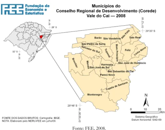 Figura 1 - Localização da região do Vale do Caí, estado do Rio Grande do Sul.