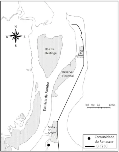Figura 1 - Localização da Comunidade do Renascer nas margens do estuário do rio Paraíba