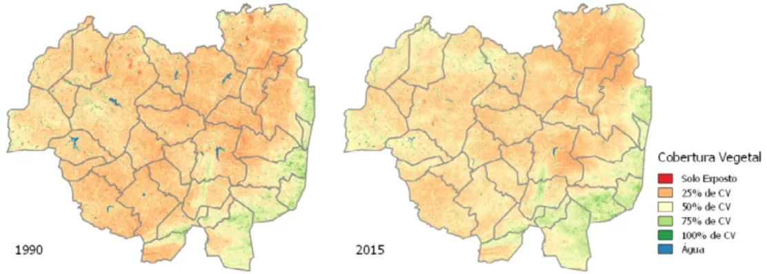 Figura 4 – Cobertura vegetal no ano 1990 e 2015