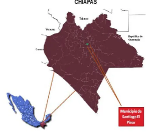 Figura 1. Localización de Santiago El Pinar en la geografía  chiapaneca.