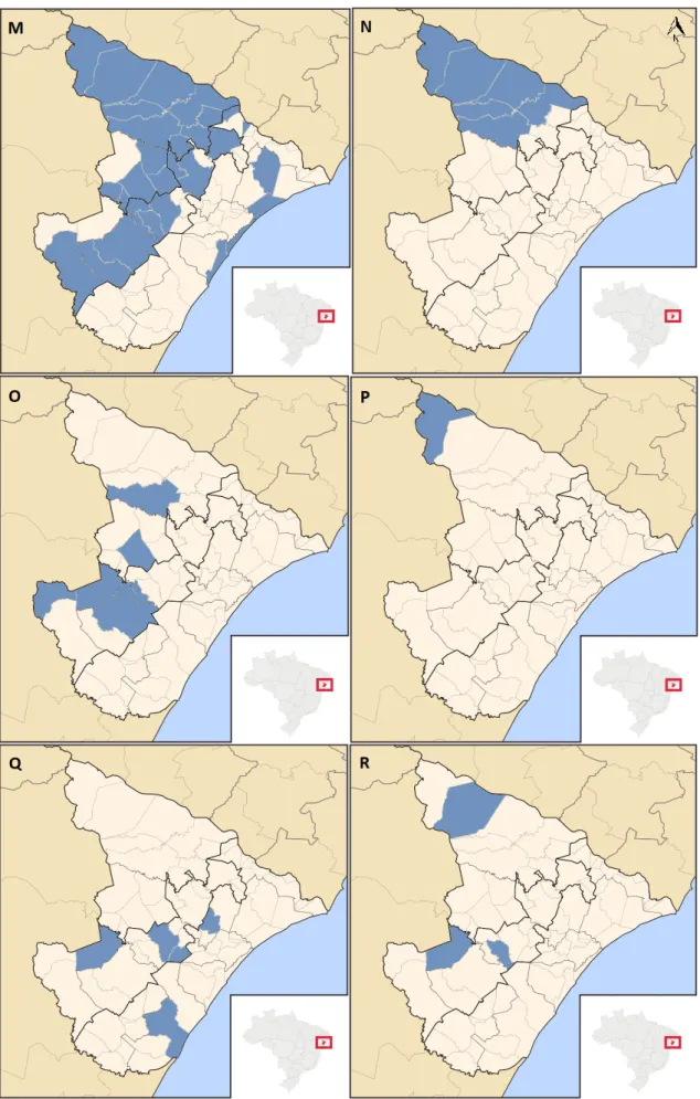 Figura  7.  Distribuição  geográfica  de  (M)  Pilosocereus  catingicola  (Gürke)  Byles  &amp;  Rowley  subsp