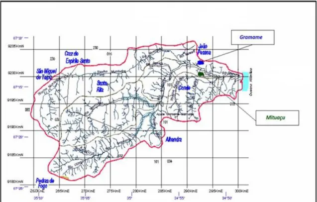 Figura 1. Localização das comunidades estudadas em relação à Bacia do Rio Gramame. Fonte: 