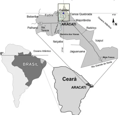 Figura 1. Localização da comunidade do Cumbe, município  de Aracati, Ceará, Brasil. 