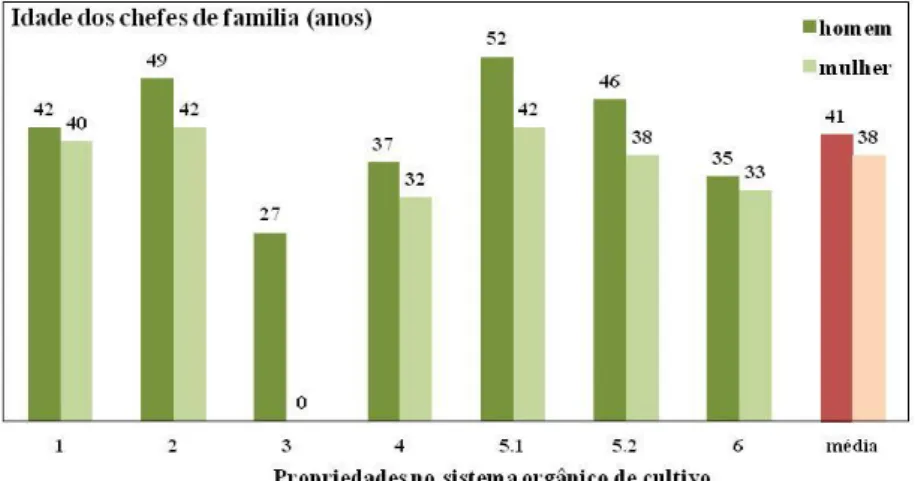 Figura 5. Idade dos chefes de família nas propriedades de assentados no  médio curso da bacia do rio Natuba, Zona da Mata de Pernambuco, com  sistema orgânico de produção de hortaliças