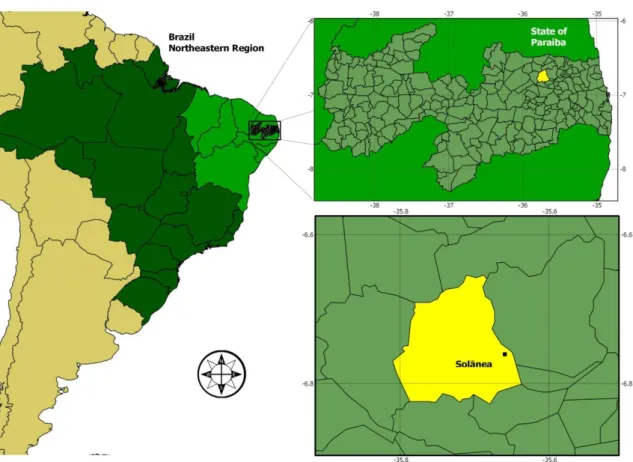 Figure 1. Geographical location of the city of Solânea (Paraíba state, Northeastern Brazil)