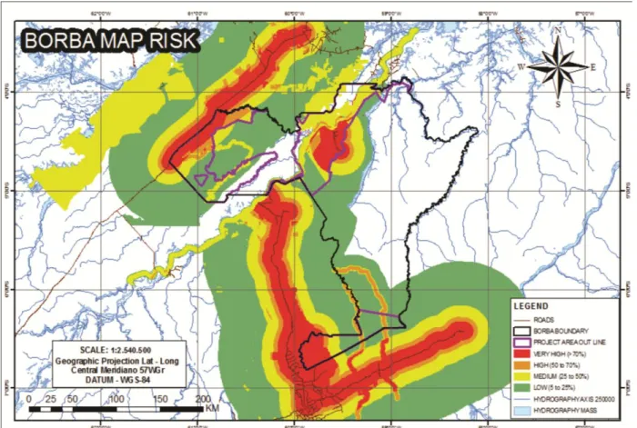 Figure 4. Risk map with classification risk by accessibility, susceptibility and demand