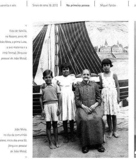 Foto de família, na Nazaré, anos 40 (João Mota, a prima Luísa, a avó materna e a irmã Teresa), [Arquivo pessoal de João Mota].