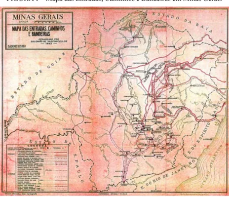FIGURA 1 – Mapa das Entradas, Caminhos e Bandeiras em Minas Gerais