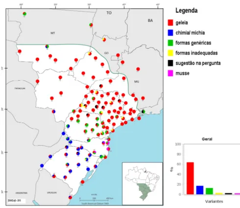 FIGURA 8 – Distribuição diatópica das variantes lexicais para a questão 177 do QSL