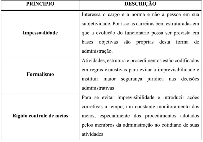 TABELA 01 – Princípios básicos da burocracia 