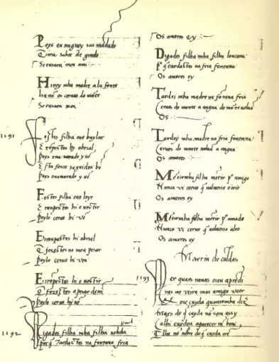 Fig. 1. Códice COD. 10991, CBN, da Biblioteca Nacional de Lisboa, fólio 254, com a cantiga “Digades filha mha filha velida” (n