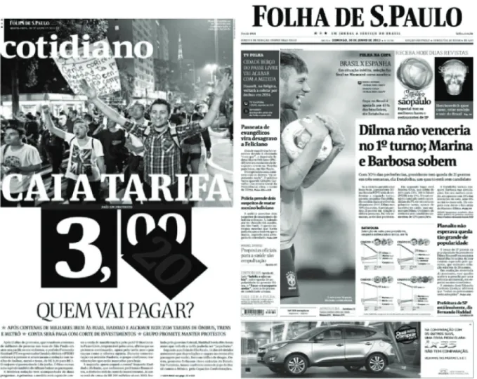 Figure 3. Examples of ‘Redefining the frames: highlights in the political domain’ (Folha de São Paulo – June 20 and 30 th , 2013,  respectively)